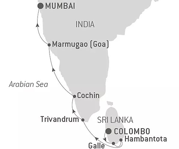 Маршрут тура «Сокровища Индии и Шри-Ланки»