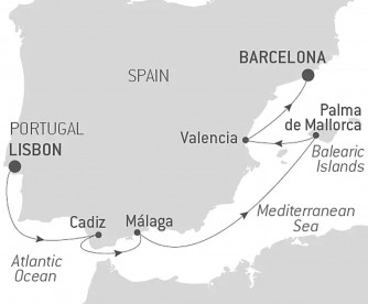 Маршрут круиза «ПУТЕШЕСТВИЕ ПО ЮЖНОЙ ИСПАНИИ И ПОРТУГАЛИИ»