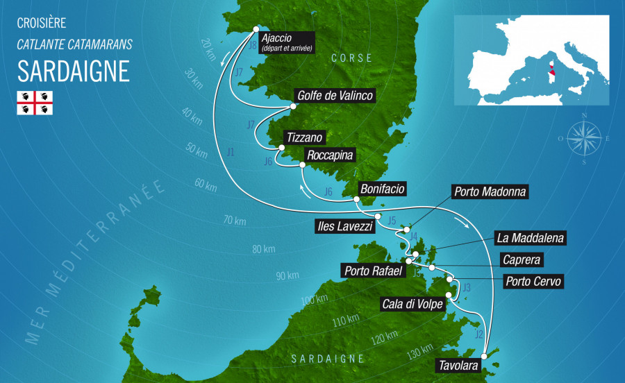 Маршрут тура «Круиз на катамаране по Сардинии и Корсике»