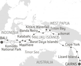 Маршрут круиза «Тропическая одиссея из Северо-Восточной Австралии в Индонезию»