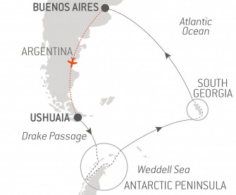 Маршрут круиза «Южная Георгия и Антарктический полуостров»