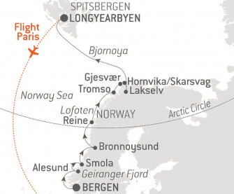 Маршрут круиза «Фьорды Норвегии и Шпицберген»