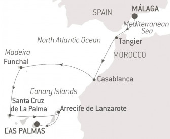 Маршрут круиза «Атлантическая одиссея от Пиренейского полуострова до Канарских островов»