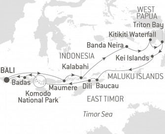 Маршрут круиза «Острова и сокровища Индонезии и Восточного Тимора »