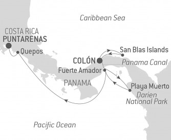 Маршрут круиза «ПАНАМА И КОСТА-РИКА: ПРИРОДНЫЕ ЧУДЕСА ЦЕНТРАЛЬНОЙ АМЕРИКИ»
