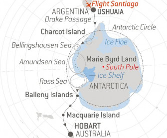 Маршрут круиза «Неисследованная Антарктида между двумя континентами »