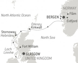 Маршрут круиза «Берега Шотландии и фьорды Норвегии»