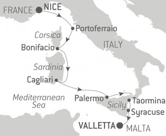 Маршрут круиза «Путешествие по средиземноморским островам: Сицилия, Сардиния, Корсика и Эльба - со Smithsonian Journeys»