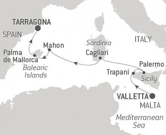 Маршрут круиза «Путешествие по Средиземному морю: Сицилия, Сардиния и Майорка – со Smithsonian Journeys»