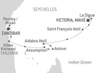 Маршрут круиза «Занзибар, Альдабра и сокровища Индийского океана»