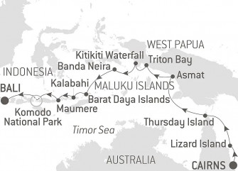 Маршрут круиза «Тропическая одиссея из Северо-Восточной Австралии в Индонезию»