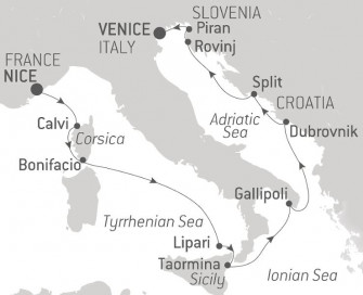 Маршрут круиза «От Тирренского моря до Адриатики»