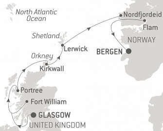 Маршрут круиза «Путешествие по Шотландским островам и норвежским фьордам - со Smithsonian Journeys»