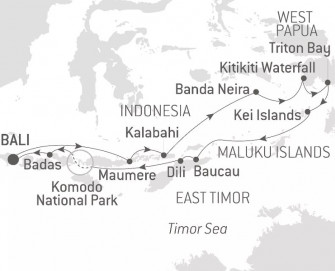 Маршрут круиза «Островные сокровища Индонезии и Восточного Тимора»