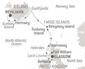Маршрут круиза «Дикие земли Шотландии, Фарерских островов и Исландии»