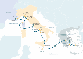 Маршрут круиза «Средиземноморское приключение из Канн в Афины»