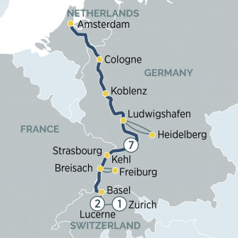 Маршрут круиза «Цюрих и сокровища Рейна»