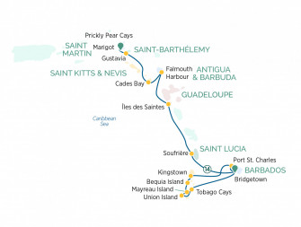 Маршрут круиза «Восточные Карибы и Гренадины»