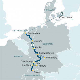 Маршрут круиза «Сокровища Рейна и Копенгаген»