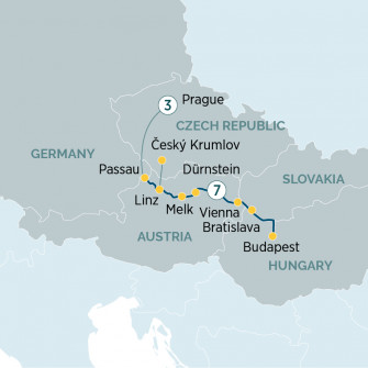 Маршрут круиза «Исследуем Дунай и Прагу»