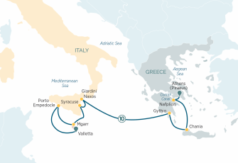 Маршрут круиза «Круиз по Греции, Мальте и Италии»
