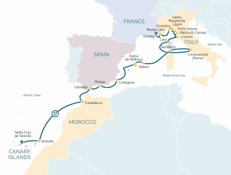 Маршрут круиза «Культурные сокровища Испании, Италии и Франции»