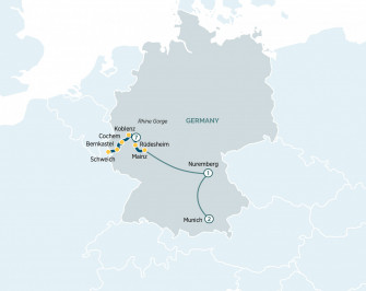 Маршрут круиза «Круиз по Рейну и Мозелю. Комбинированный тур с Баварией.»