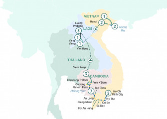 Маршрут круиза «Тур по Юго-Восточной Азии и круиз по реке Меконг»