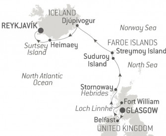 Маршрут круиза «Дикие земли Шотландии, Фарерских островов и Исландии»