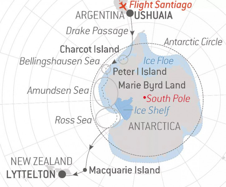 Маршрут тура «Неисследованная Антарктида: между двух континентов»