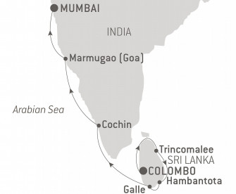 Маршрут круиза «Сокровища Индии и Шри-Ланки»