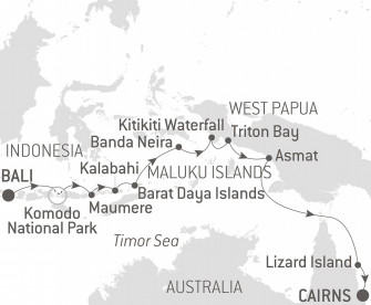 Маршрут круиза «Тропическая одиссея по северо-восточной Австралии и Индонезии»