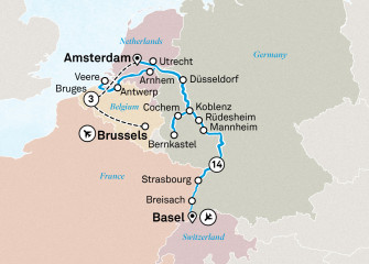 Маршрут круиза «Романтичный Рейн, Мозель и Брюгге»