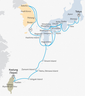 Маршрут круиза «Япония, Южная Корея и Тайвань »