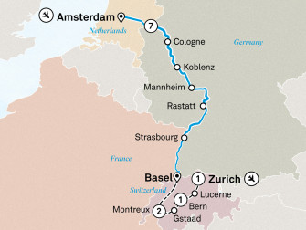 Маршрут круиза «Лучшее на Рейне и Швейцария»