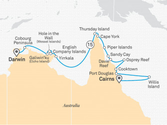 Маршрут круиза «Север Австралии: мыс Йорк и Большой Барьерный риф»