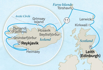 Маршрут круиза «Виски, огонь и лед – от Шотландии до Исландии»