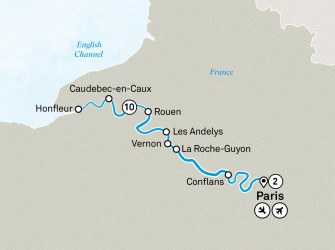 Маршрут круиза «Париж, Нормандия и жемчужины Сены »