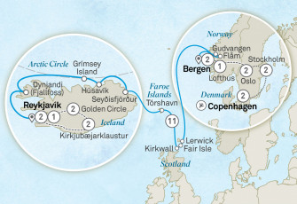 Маршрут круиза «Незабываемое путешествие по северу: Скандинавия, Норвегия и Исландия»