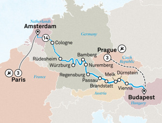 Маршрут круиза «Рождество и Новый год: круиз, Прага и Париж »