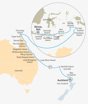 Маршрут круиза «Восточное и северное побережье Австралии и Индонезийский архипелаг»