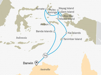 Маршрут круиза «Тайны Индонезии: острова Специй и Раджа Ампат»
