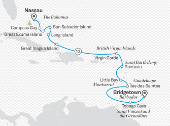Маршрут круиза «Островная одиссея: от Багамских островов до Гренадин»