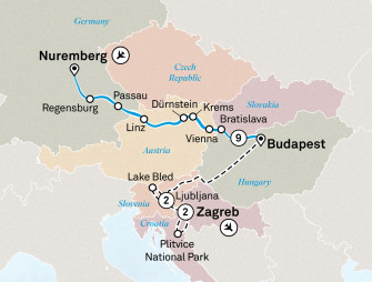 Маршрут круиза «Исследуем Дунай, Любляну и Загреб »