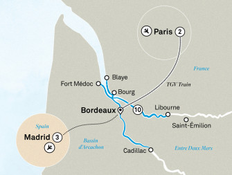 Маршрут круиза «Прекрасный Бордо, Париж и Мадрид»