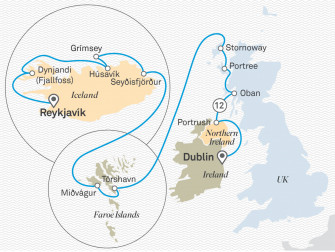 Маршрут круиза «Северные легенды: Ирландия, Шотландия и Исландия»