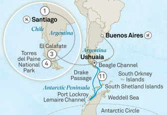Маршрут круиза «Комбинированный тур: Патагония и Антарктида»