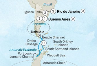 Маршрут круиза «Антарктика, Аргентина и Бразилия - комбинированный тур»