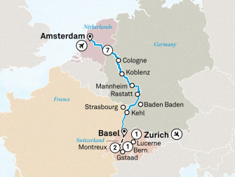 Маршрут круиза «Рождественские ярмарки Рейна и Швейцария»