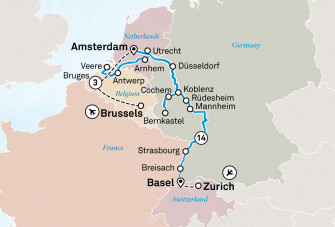 Маршрут круиза «Романтичный Рейн, Мозель и Брюгге»